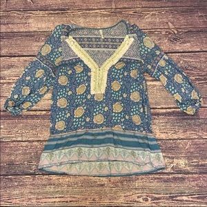 EUC Free People Blue Floral Tunic Top Sz L